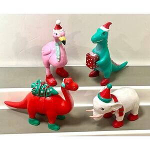 Ankyo Christmas Figures Dinosaurs Flamingo Elephant Plastic PVC Toy Set of 4
